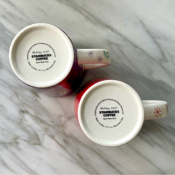 Starbucks•Holiday 2006•Set of Two (2) Mugs~PEACE (Red)+WISH (Purple)•14 fl oz - Picture 9 of 12